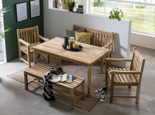 Gartenset 5-teilig Teakaroo 1 Tisch, 2 Stühle & 2 Bänke 120cm | Teakholz