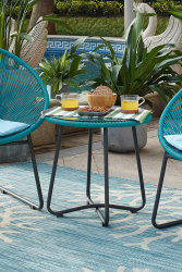 Gartenset 5-teilig Polyrattan + Metall | 2 Stühle, Kissen & Tisch | türkis-hellblau
