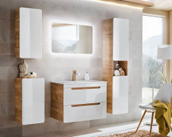 Badezimmer Waschplatz ARUBA II 80cm | Aufsatz-Waschbecken | eiche-weiß
