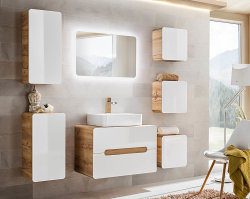 Badezimmer Waschplatz ARUBA II 80cm | Aufsatz-Waschbecken | eiche-weiß