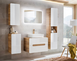 Badezimmer Waschplatz ARUBA 40cm XS | Einbau-Waschbecken | eiche-weiß