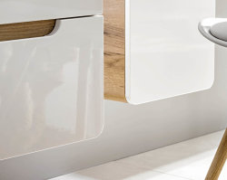 Waschplatz ARUBA mit 2 Schubladen 60cm Breite - amerikanische Eiche - weiß hochglanz
