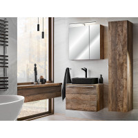 Badezimmer Set 3-teilig OAKLEE 60cm | inkl. Aufsatz-Waschbecken schwarz | Rauch-Eiche