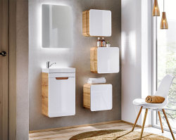 Badezimmer Waschplatz ARUBA 80cm | mit Aufsatz-Waschbecken | eiche-weiß