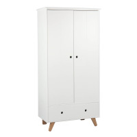 Kleiderschrank 2-türig 1 Schublade 190cm skandinavisch | Pinienholz weiß-natur