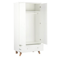 Kleiderschrank 2-türig 1 Schublade 190cm skandinavisch | Pinienholz weiß-natur