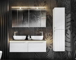 Badezimmer Waschplatz WHITSKAND 60cm | mit Aufsatzbecken Keramik | weiß - grau-eiche