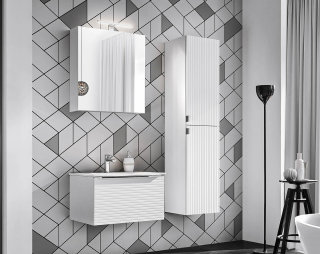 Badezimmer Set 3-tlg Whitskand 60cm | Einbaubecken | weiß-graueiche