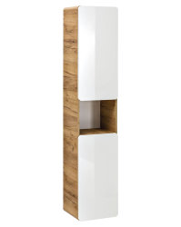 ARUBA 5-teilige Badkombination 80cm | inkl. LED-Spiegel und Aufsatz-Waschbecken | eiche - weiß-hochglanz