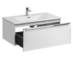 Badezimmer Set 2-tlg Whitskand 90cm | Einbaubecken | weiß-graueiche