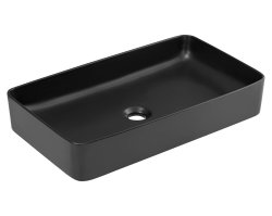 Badezimmer Waschplatz WHITSKAND 90cm II | Aufsatzbecken Keramik schwarz | weiß - grau-eiche