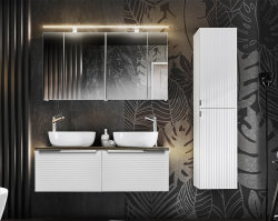 Badezimmer Set 3-teilig Whitskand 120cm | inkl. Aufsatz-Waschbecken | weiß - grau-eiche