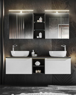 Badezimmer Set 2-tlg Whitskand 150cm | Aufsatzbecken | weiß-graueiche