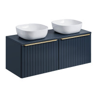 Badezimmer Set 3-teilig BLUSKAND 120cm II | inkl. Aufsatz-Waschbecken weiß | Deep Blue