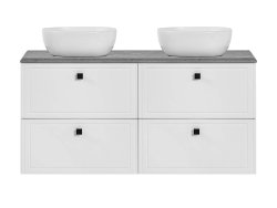 Badmöbel Set HABANA 120cm 4-tlg. | Aufsatz Doppel-Waschtisch, Hoch- & Spiegelschrank | weiß matt