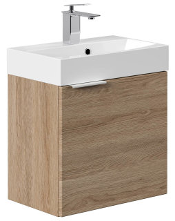 Badezimmer Raumspar-Waschplatz TinyCube 50cm | inklusive Waschbecken | eiche-hell seidenmatt