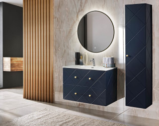 Badezimmer Set 3-teilig BLUMOND 90cm | Einbau-Waschbecken | Dark Blue