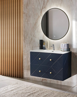 Badezimmer Set 2-teilig BLUMOND 90cm | Einbau-Waschbecken | Dark Blue