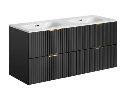 Badezimmer Doppel-Waschplatz Blackened 120cm | Einbau-Waschbecken weiß | schwarz