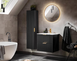Badezimmer Doppel-Waschplatz Blackened 120cm | Einbau-Waschbecken weiß | schwarz