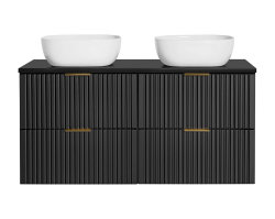 Badezimmer Set 4-teilig BLACKENED 120cm | Aufsatzbecken weiß | schwarz