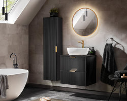 Badezimmer Set 3-teilig BLACKENED 80cm | Einbau-Waschbecken | schwarz