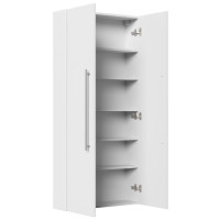 Badezimmer Hochschrank TinyCube 150cm 2-türig | platzsparende Bautiefe | weiß-hochglanz