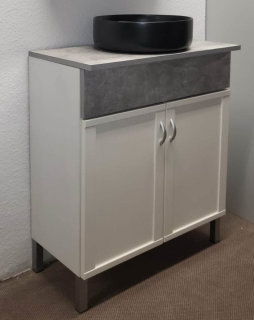Badezimmer Stand-Waschplatz ALDEREN 70cm | Waschbecken schwarz matt | weiß & betonoptik