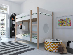 Kinder Etagenbett mit integrierter Leiter, inkl. Lattenrost | weiß- natur