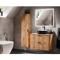 Badezimmer Set 3-teilig PORTREE 80cm | Aufsatzbecken S/W | Wotan-Eiche