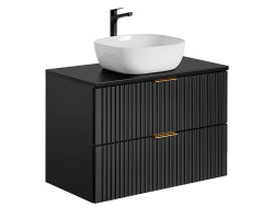 Badezimmer Waschplatz Blackened 80cm | Aufsatz-Waschbecken weiß | schwarz oak