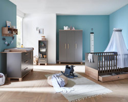 Babyzimmer Kinderbett NOAH | inkl. Umbauseiten zum Juniorbett | Lava-matt Eiche