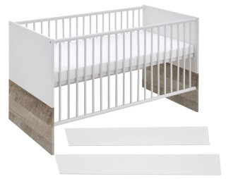 Babyzimmer Kinderbett ELSA | inkl. Umbauseiten zum Juniorbett | weiß-eiche