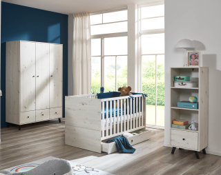 Babyzimmer Möbel-Set MATTIA 4-teilig | haptische Holz-Dekor Oberflächen | weiß-eiche