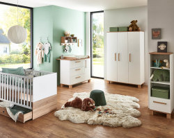 Babyzimmer Möbel-Set TIANA 6-teilig | haptische Dekor- Oberflächen | Kreideweiß-eiche