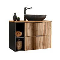 Bad Set 5-teilig TRIBUNE 80cm | Regal Becken blk | Black- Wotan-Eiche