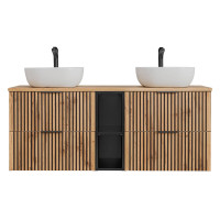 Doppel Waschplatz Tribune 140cm | 2x Becken | Schwarz -...
