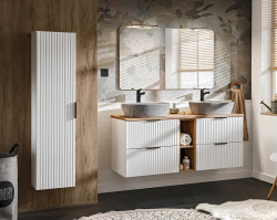 Badezimmer Waschplatz Blanchette 80cm | mit Keramikbecken | weiß-eiche