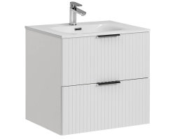 Badezimmer Waschplatz Blanchette 60cm | Einbauwaschbecken | weiß-eiche