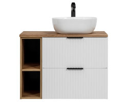 Badezimmer Waschplatz Blanchette 80cm | mit Regalfach | weiß-eiche