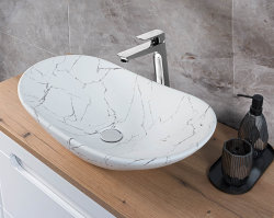 Aufsatz-Waschbecken 61cm marmoriert | Keramik Schale | weiß