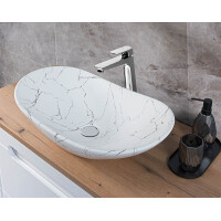 Aufsatz-Waschbecken 61cm marmoriert | Keramik Schale | wei&s