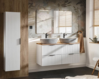 Badezimmer Set 3-teilig Blanchette 120cm | Keramikbecken | weiß-eiche