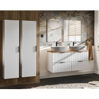 Badezimmer Set 4-teilig Blanchette 120cm | Keramikbecken | weiß-eiche