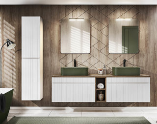 Badezimmer VITTAVLA 180cm Set 4-tlg. | Aufsatzbecken grün | matt-weiß