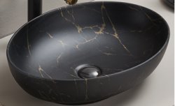 Badezimmer Waschplatz Blackened 60cm | Becken marmoriert | schwarz oak