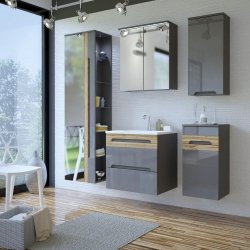 Badezimmer Unterschrank GALAXY | 1 Türe & 1 Schubfach | graphitgrau - Wotan-eiche