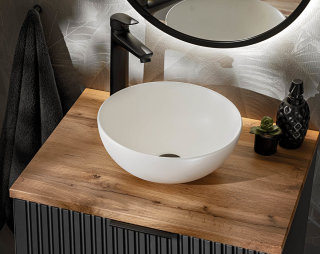 Badezimmer Waschplatz Blackened 60cm | Aufsatz-Waschbecken weiß matt | schwarz oak