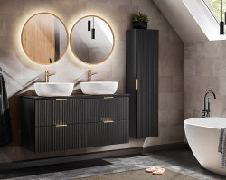 Badezimmer Waschplatz Blackened 60cm | Aufsatz-Waschbecken weiß matt | schwarz oak