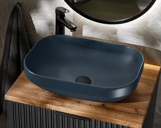 Badezimmer Waschplatz Blackened 60cm | Becken blau matt | schwarz oak